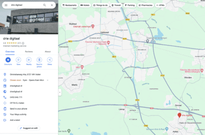 Weergave van drie ⴾ digitaal op Google Maps in de vorm van Google Mijn Bedrijf