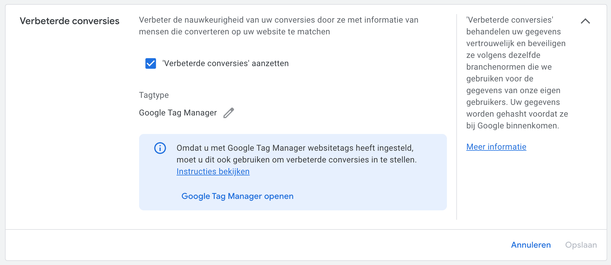 Verbeterde conversie aanzetten in Google Ads