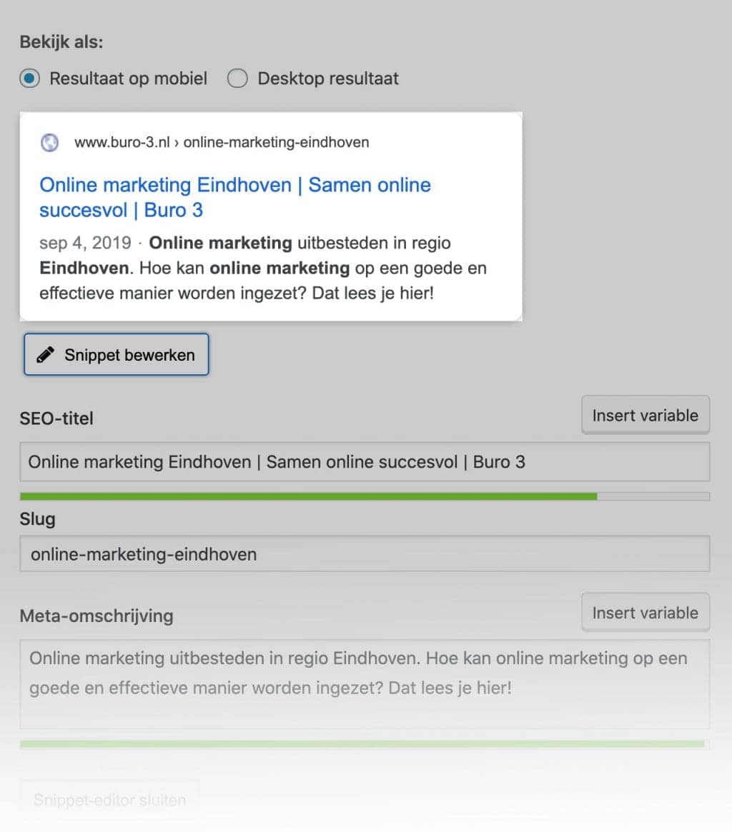 Yoast plugin voorbeeld van een seo titel en beschrijving