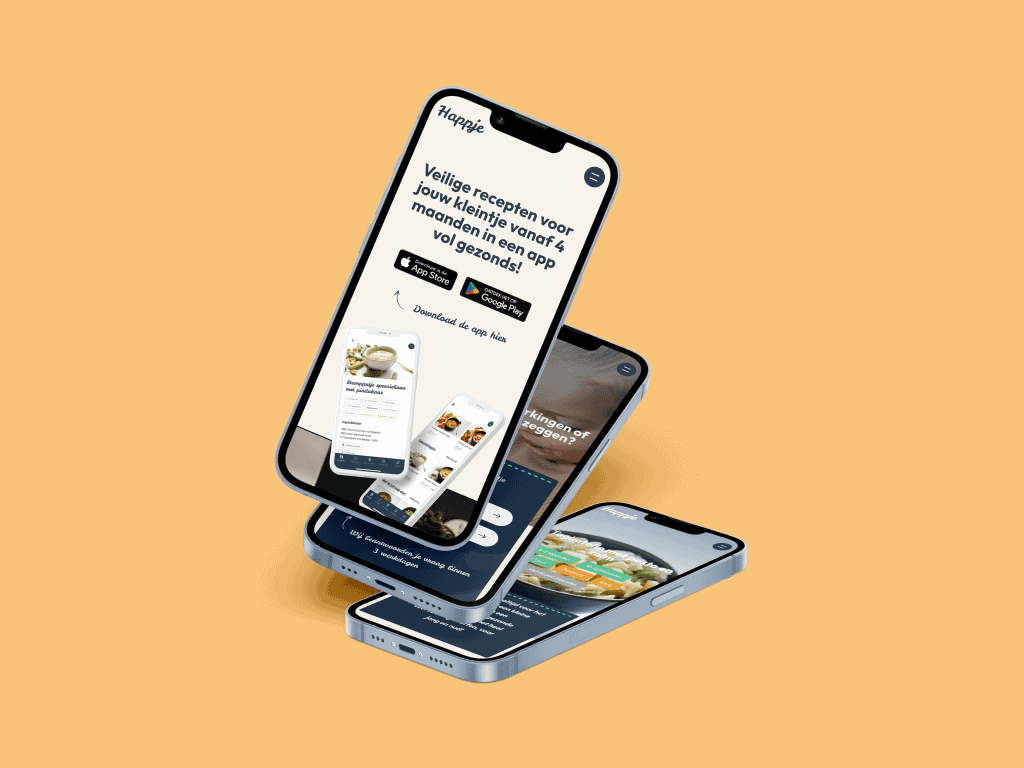 De website van Happje in iPhone mockups gemaakt door drie digitaal