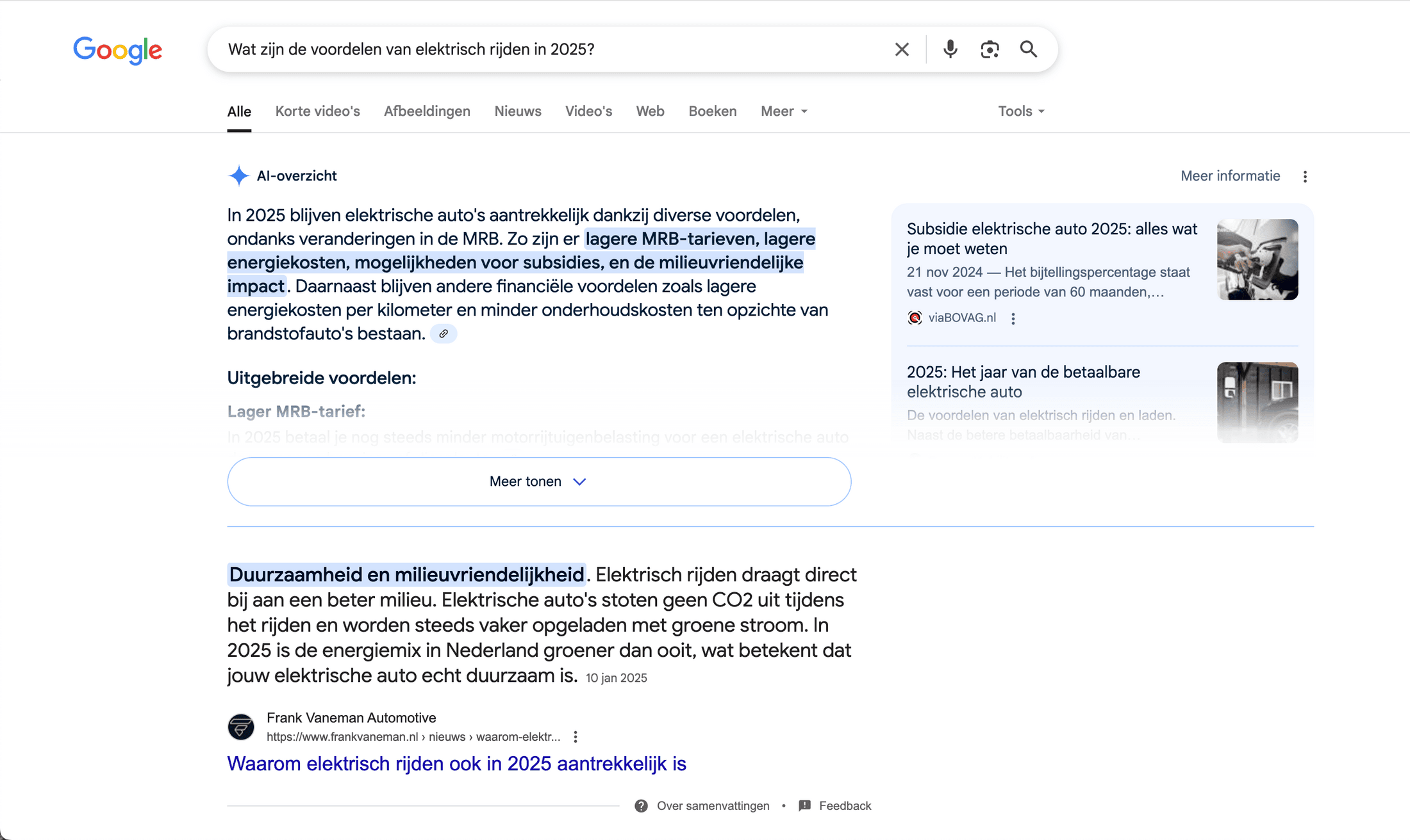 Voorbeeld van een Google AI Overview